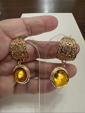 🧡Gold-Tone Amber Bubble Shaped Drop Earrings